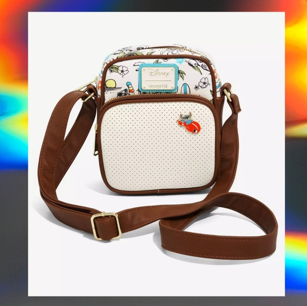 🏝NWT Lilo and Stitch Tropical Loungefly Pin Collector Crossbody & Stitch Ears🏝